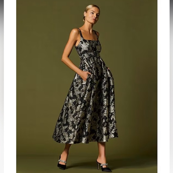 NWT Antonio Melani Morgan Sleeveless Square Neck Jacquard A-Line Midi Dress